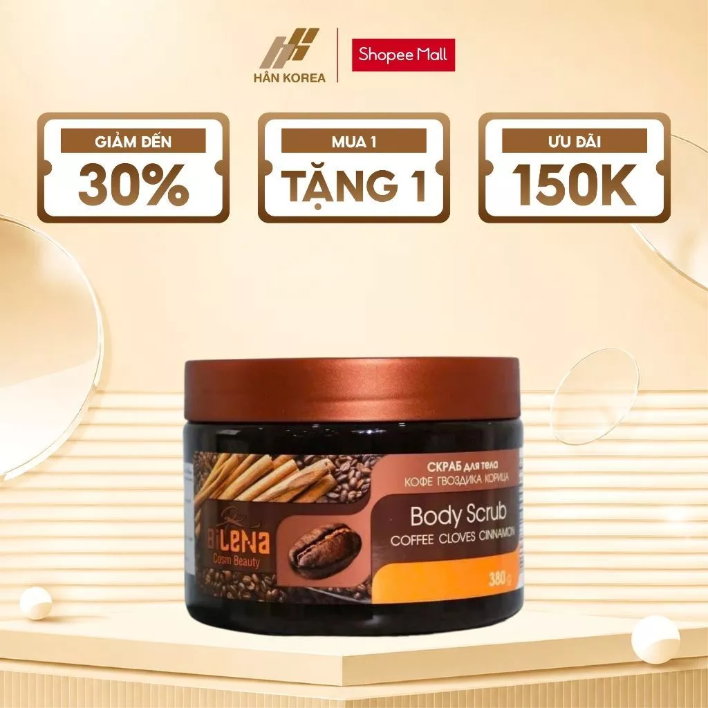 Tẩy Da Chết Body Chiết Xuất Cafe Quế Hồi Bilena Hộp 380g, Da Trắng Sáng, Mịn Màng - C613