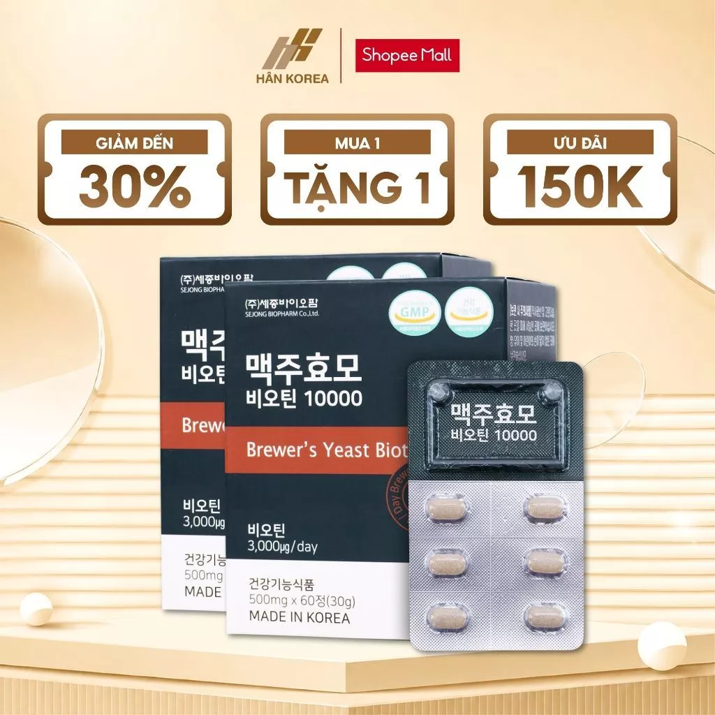 Combo 3 Hộp Biotin Men Bia Khô 60 Viên, Viên Uống Biotin Hỗ Trợ Mọc Tóc, Giảm Rụng Tóc - B11