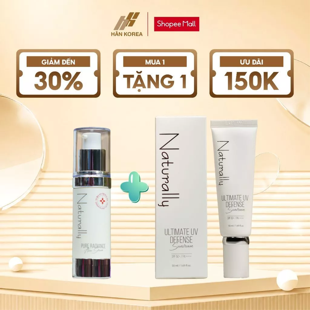 Combo Kem Chống Nắng Naturally SPF50+ PA++++ 50ml + Serum Naturally 30ml – Cấp Ẩm, Dưỡng Sáng, Kiềm Dầu | B157