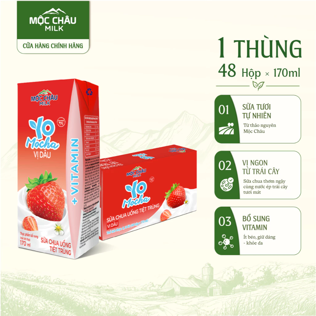 Thùng 48 hộp Sữa Chua Uống YoMocha Dâu 170ml