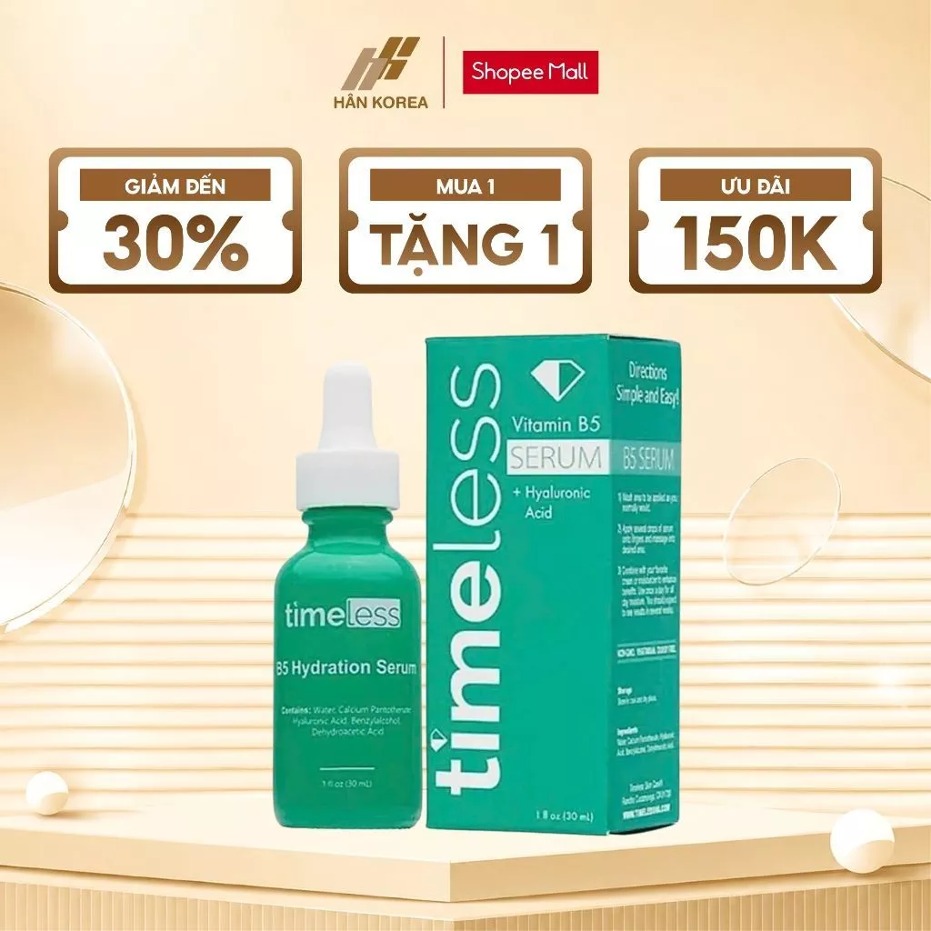 Serum B5 Timeless Hyaluronic Acid phục hồi, tái tạo da 30ml, Serum dưỡng ẩm, giảm kích ứng - C680