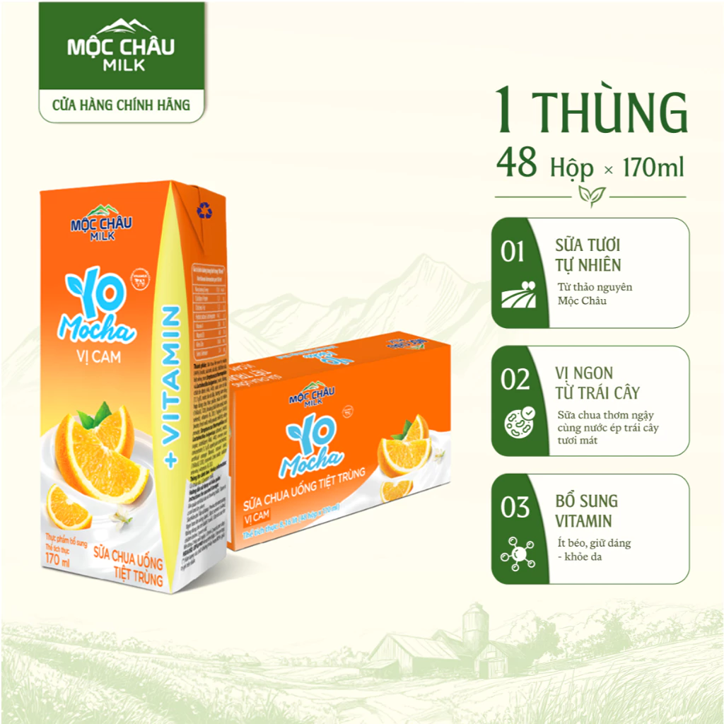 Thùng 48 hộp Sữa Chua Uống YoMocha Cam 170ml