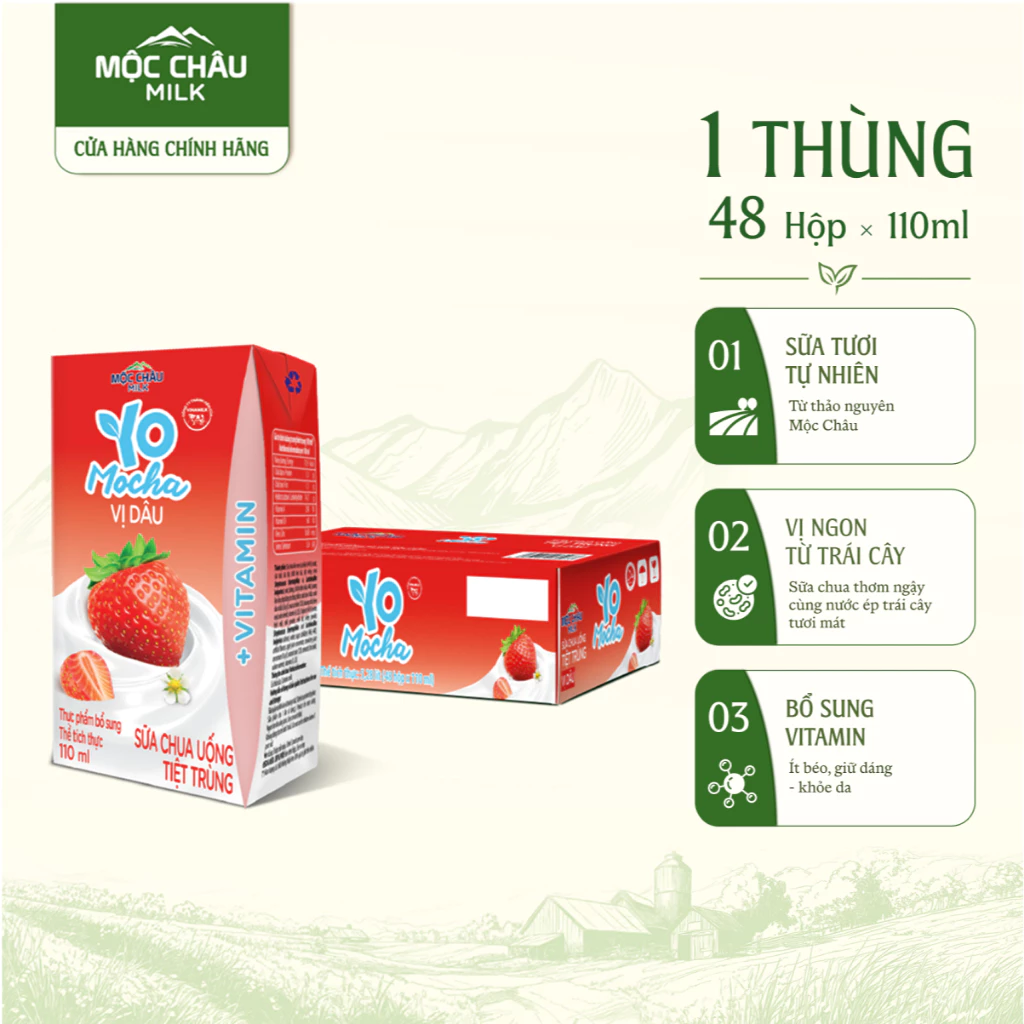 Thùng 48 hộp Sữa Chua Uống YoMocha Dâu 110ml