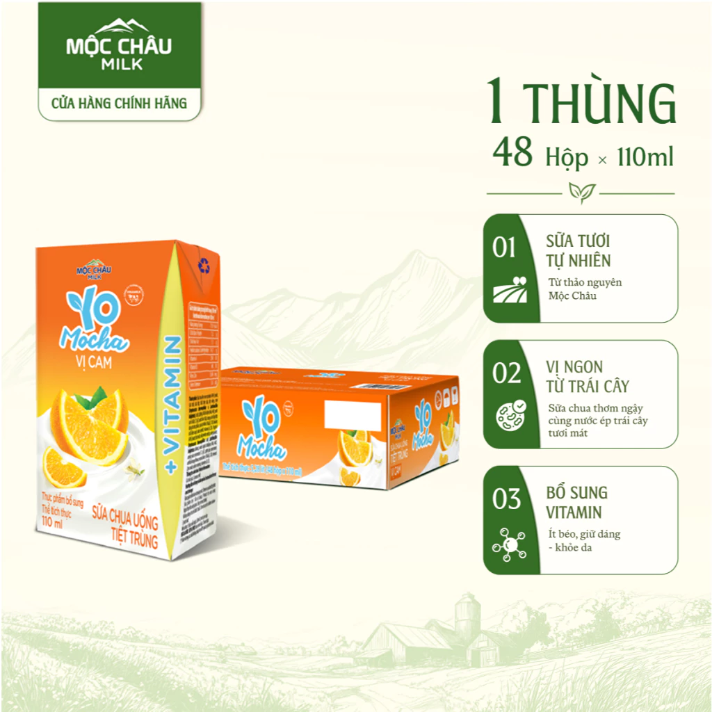 Thùng 48 hộp Sữa Chua Uống YoMocha Cam 110ml