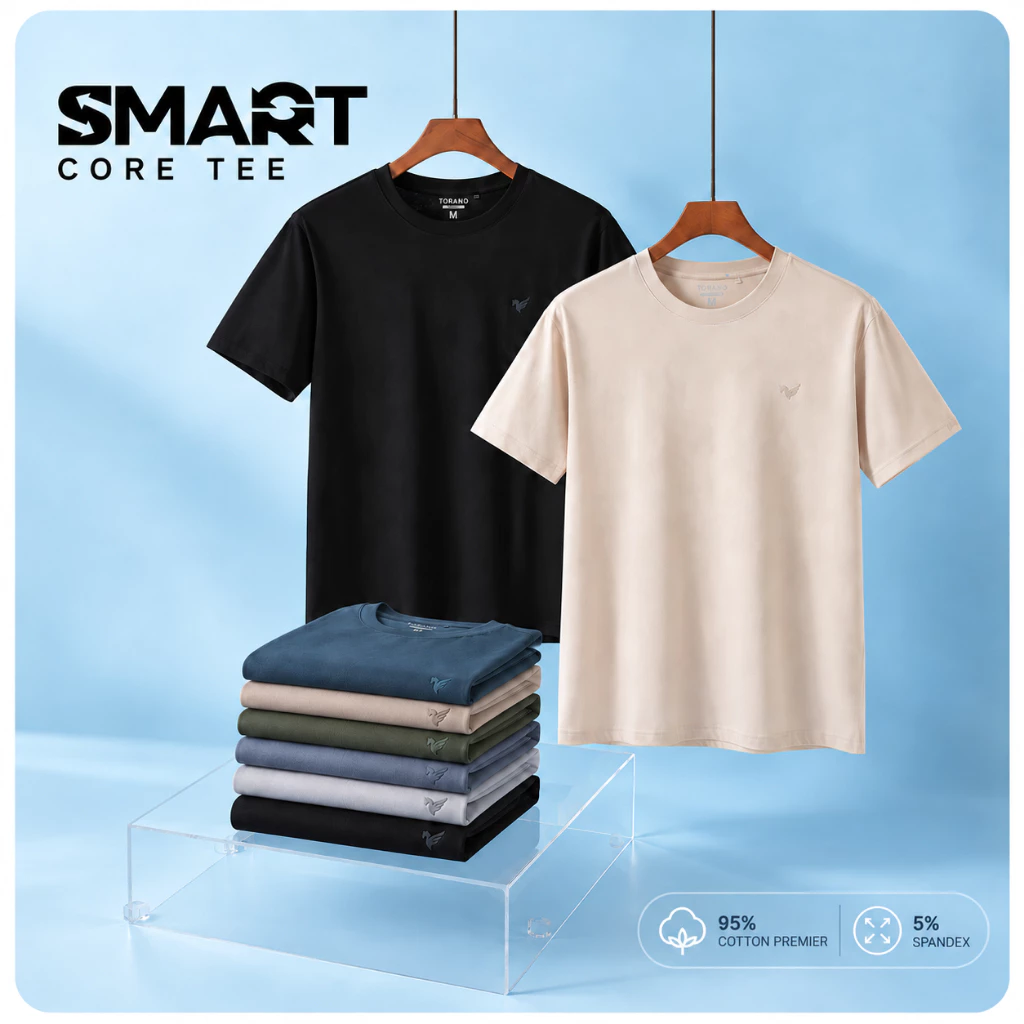 Áo thun nam trơn SMART CORE TEE TORANO chất cotton mát lạnh thoáng khí, thấm hút mồ hôi và co giãn thoải mái FSTS001