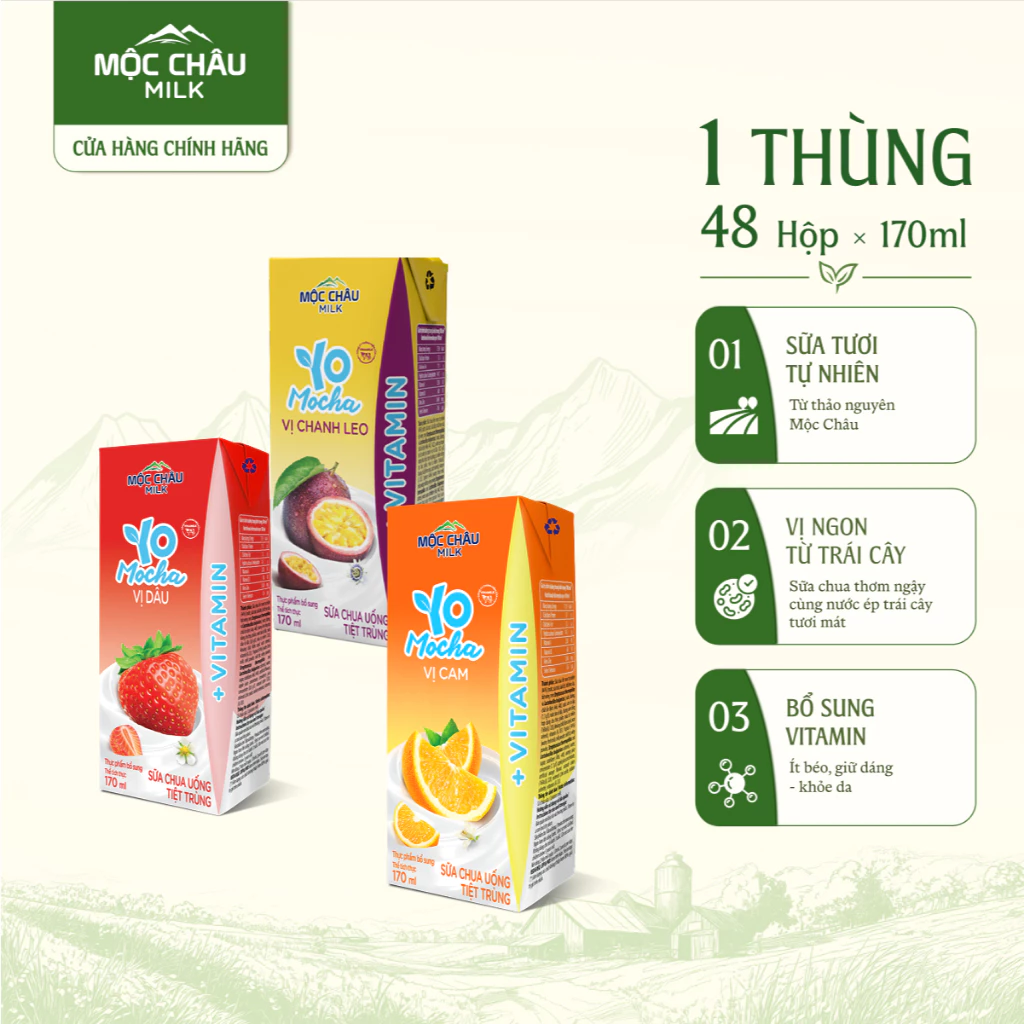 Thùng 48 Hộp Sữa Chua Uống Tiệt Trùng YoMocha 170ml