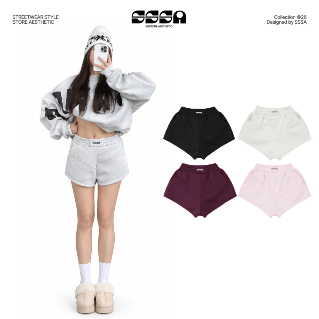 Quần Short Nữ Nỉ Bông SSS.A Ống Rộng Freesize Thoải Mái Lưng Chun Bản To Nhiều Màu | SSSTore.Aesthetic
