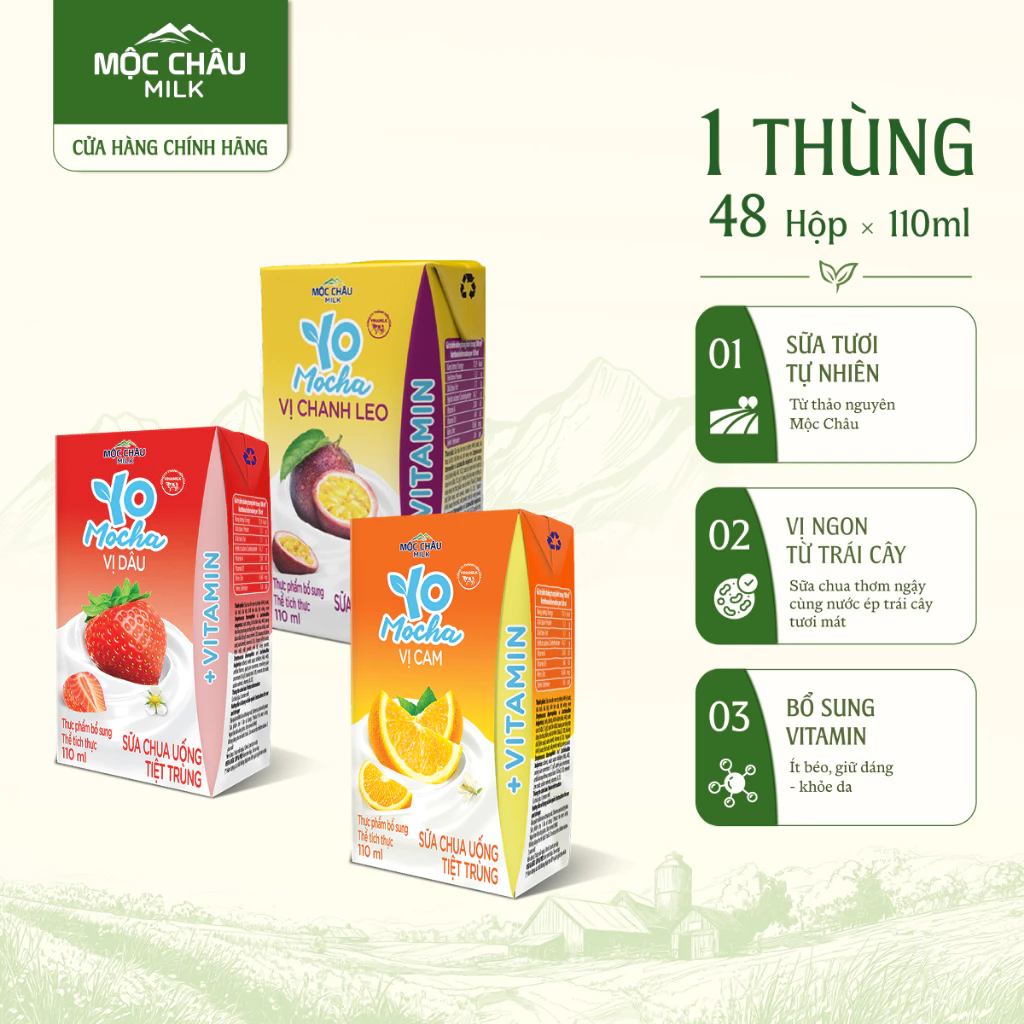 Thùng 48 Hộp Sữa Chua Uống Tiệt Trùng YoMocha Mix Vị 110ml