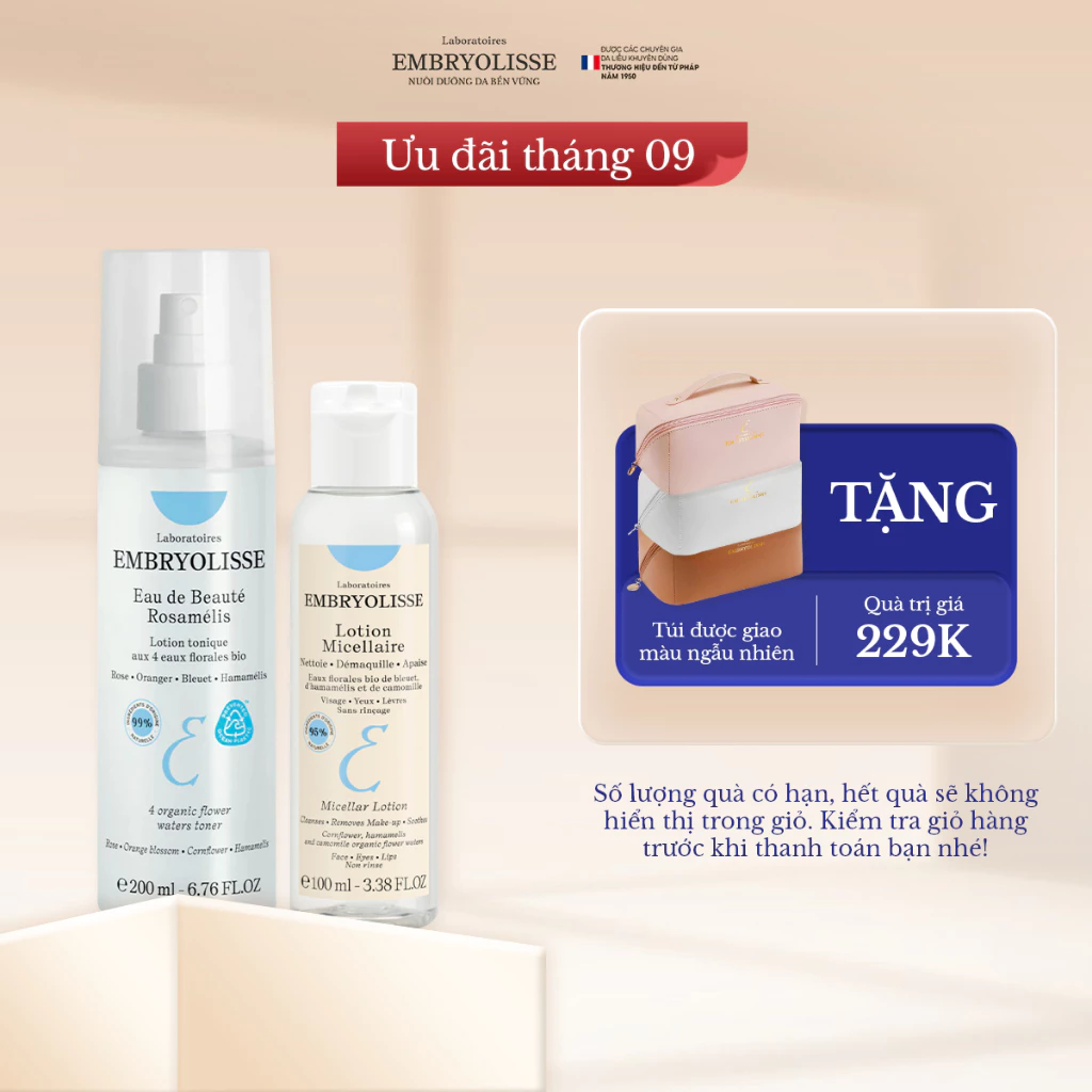 Bộ Đôi Nước Tẩy Trang Dịu Nhẹ Micellaire Lotion & Xịt Dưỡng Cấp Ẩm Sâu Eau De Beaute Rosamelis