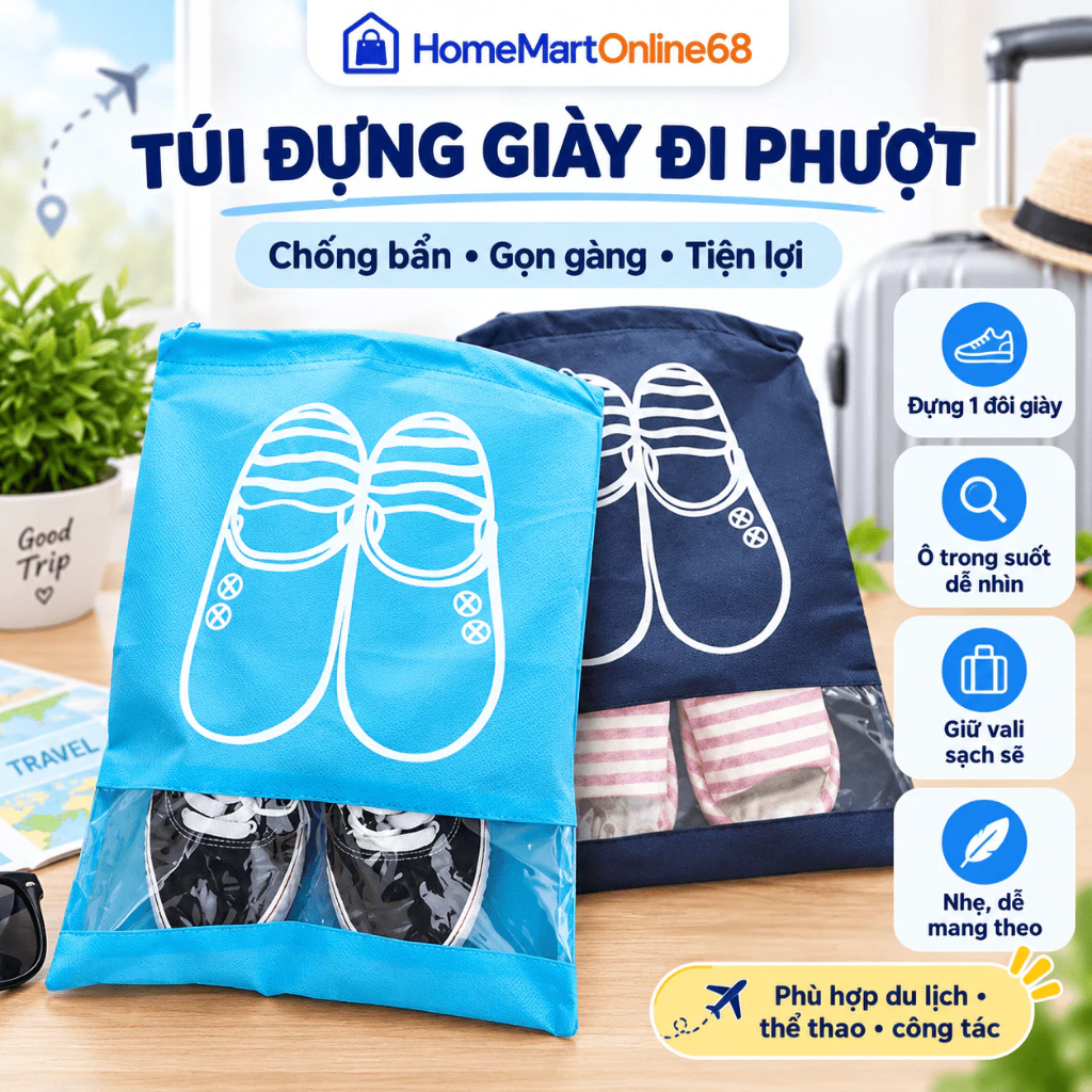Túi Đựng Giày Chống Bẩn Tiện Dụng Đi Phượt Du Lịch Bảo Vệ Giày Dép Gọn Nhẹ Dễ Mang Theo | HomeMartOnline68