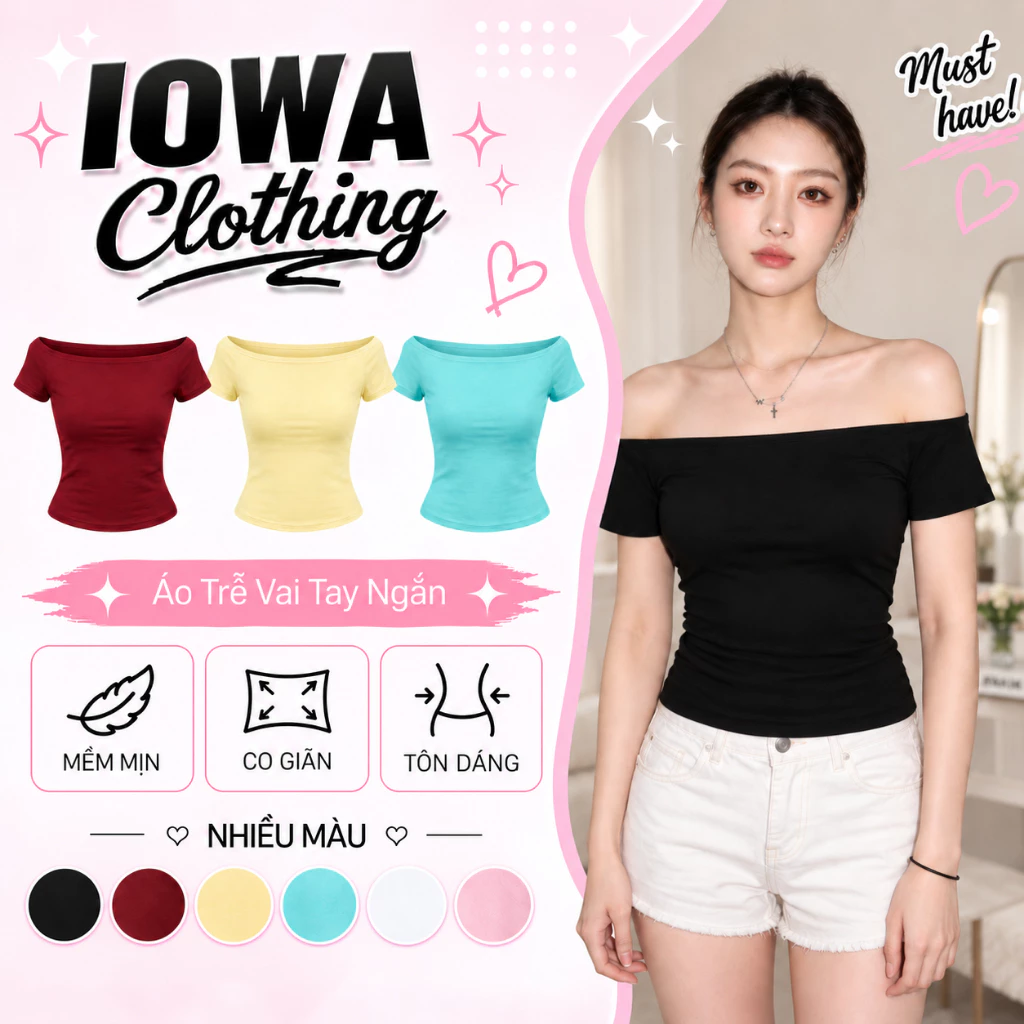 Áo Thun Nữ Trễ Vai Lót IOWA DD87 - Thun Borip Lụa Co Giãn