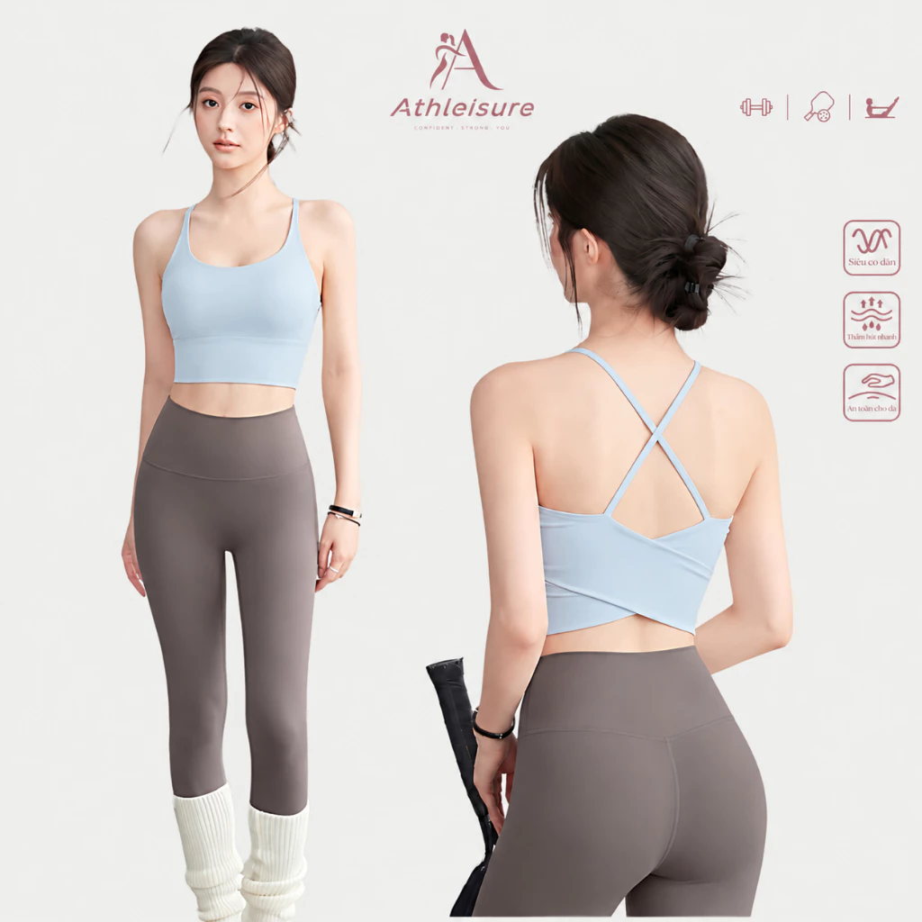 Áo bra tập Gym, Pilates, Pickleball, Yoga vải mịn tôn dáng, hở lưng nơ có đệm ngực thể thao - UP03