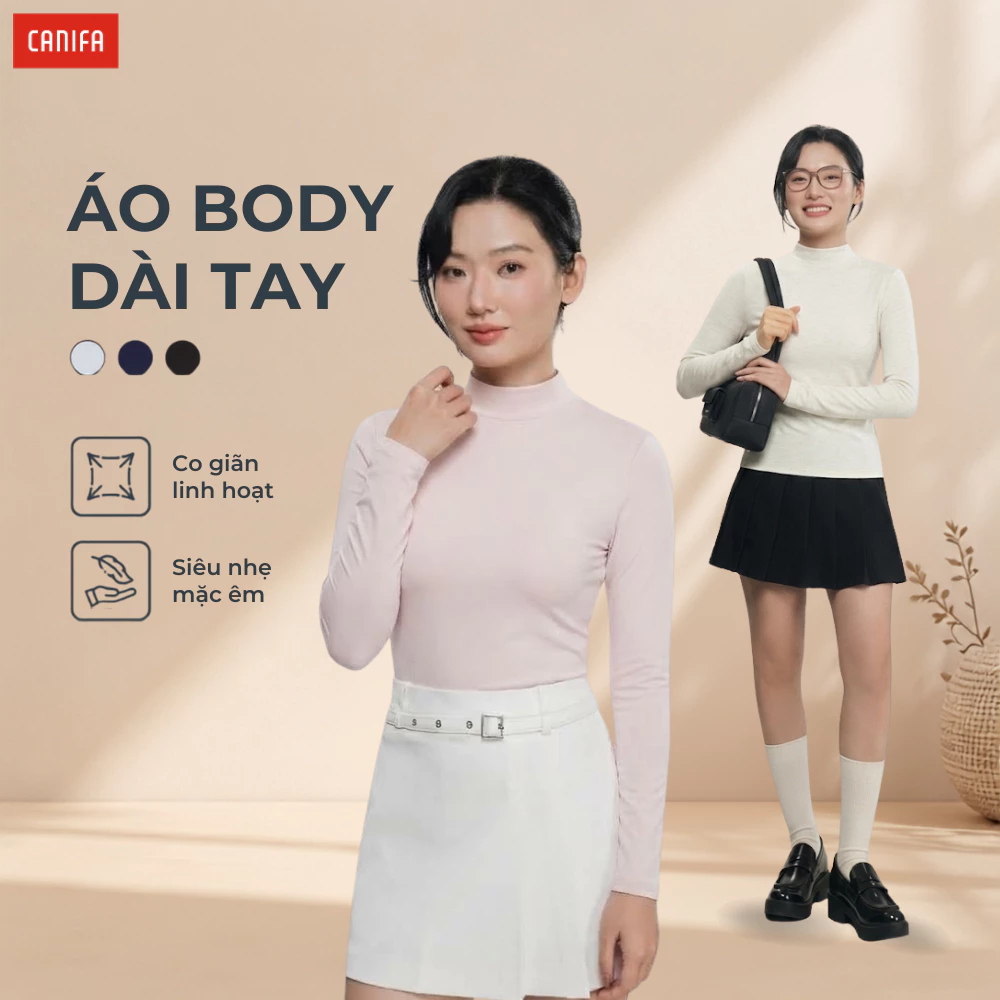 Áo body dài tay nữ CANIFA cổ lửng 3 phân giữ ấm 6IT26W008