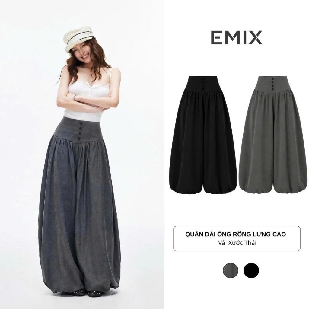 Quần Dài Nữ Ống Rộng Lưng Cao Vải Xước Thái Bo Chun Gấu Dáng Rộng Thời Trang Retrostyle Q1677