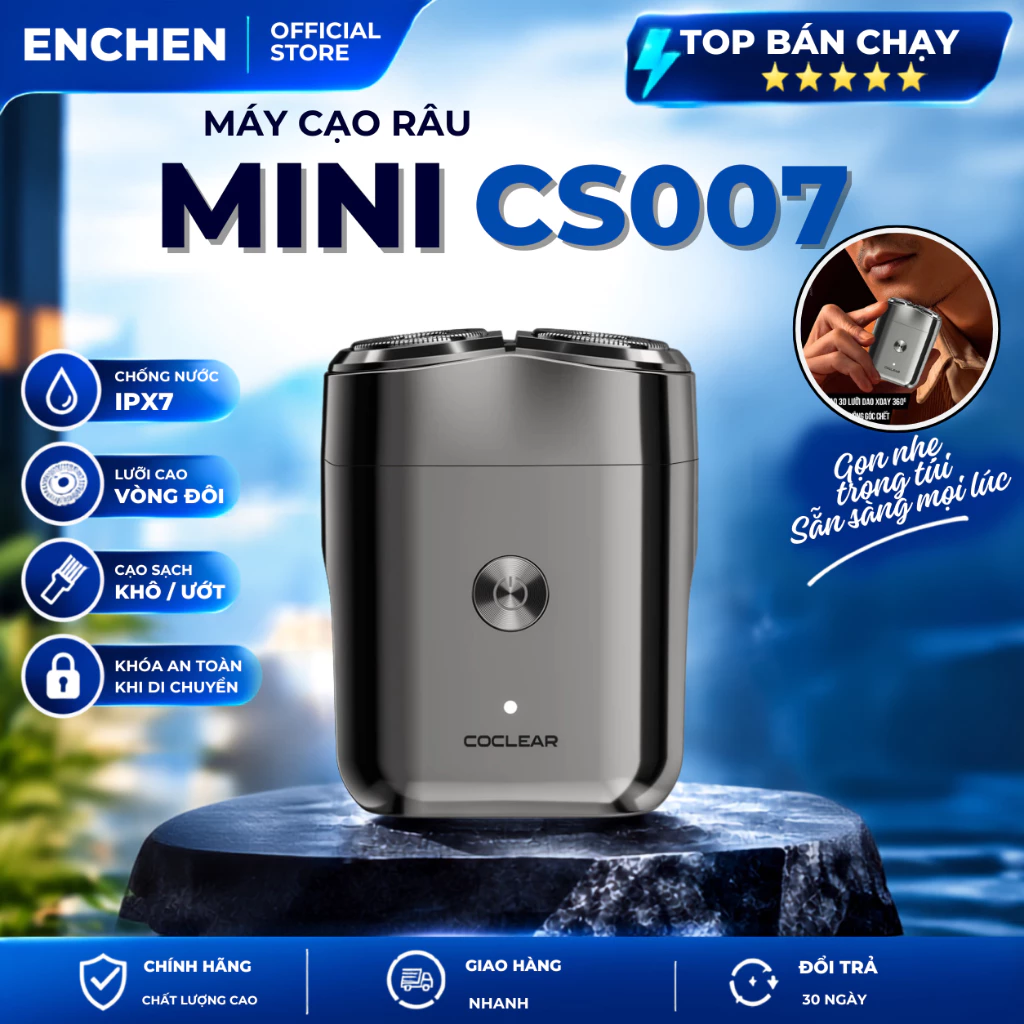 Máy cạo râu Nam mini coclear CS007, Đầu cạo 3D thiết kế động cơ tốc độ cao, cạo khô và nước,Pin trâu