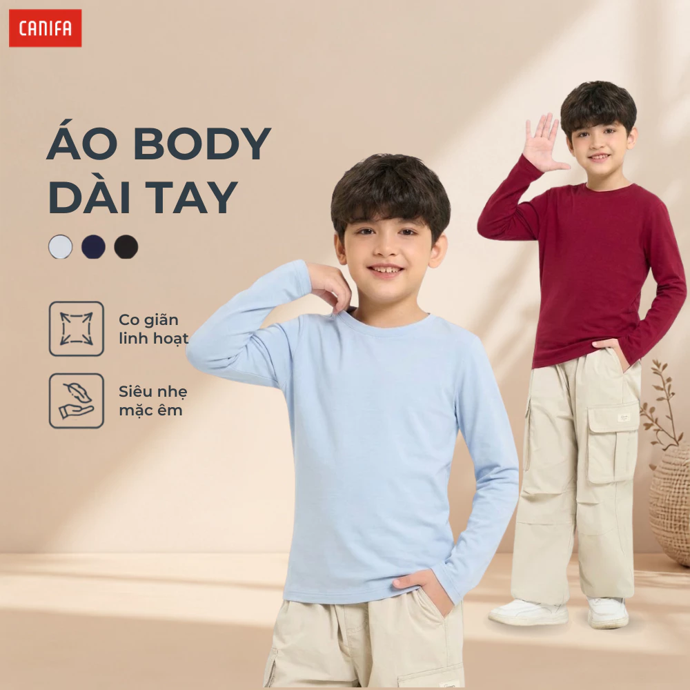 Áo body dài tay bé trai CANIFA phom ôm co giãn mềm mịn có chứng chỉ OEKOTEX an toàn với làn da 2IT26W002