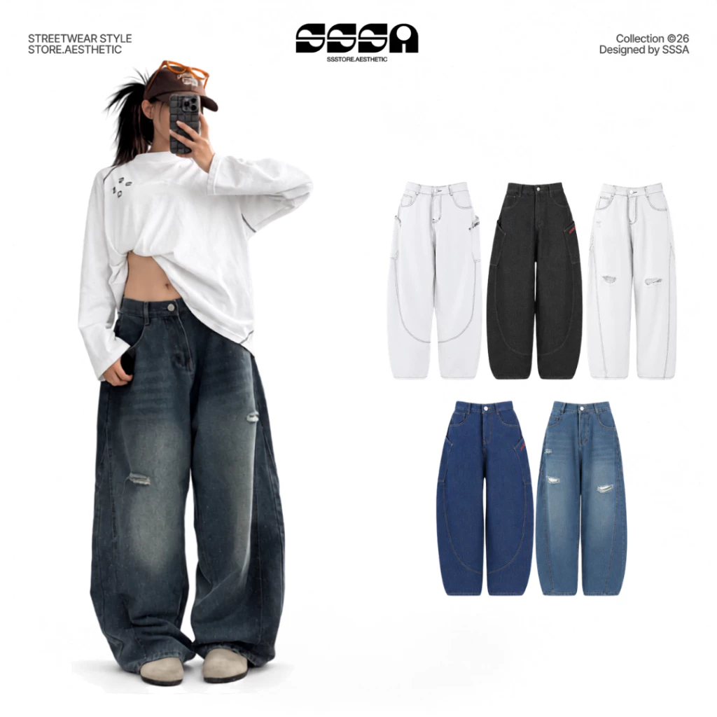 Quần Jeans Dài Ống Rộng Thụng Wash Form Unisex Tôn Dáng Nam Nữ Nhiều Màu_SSSTore.Aesthetic
