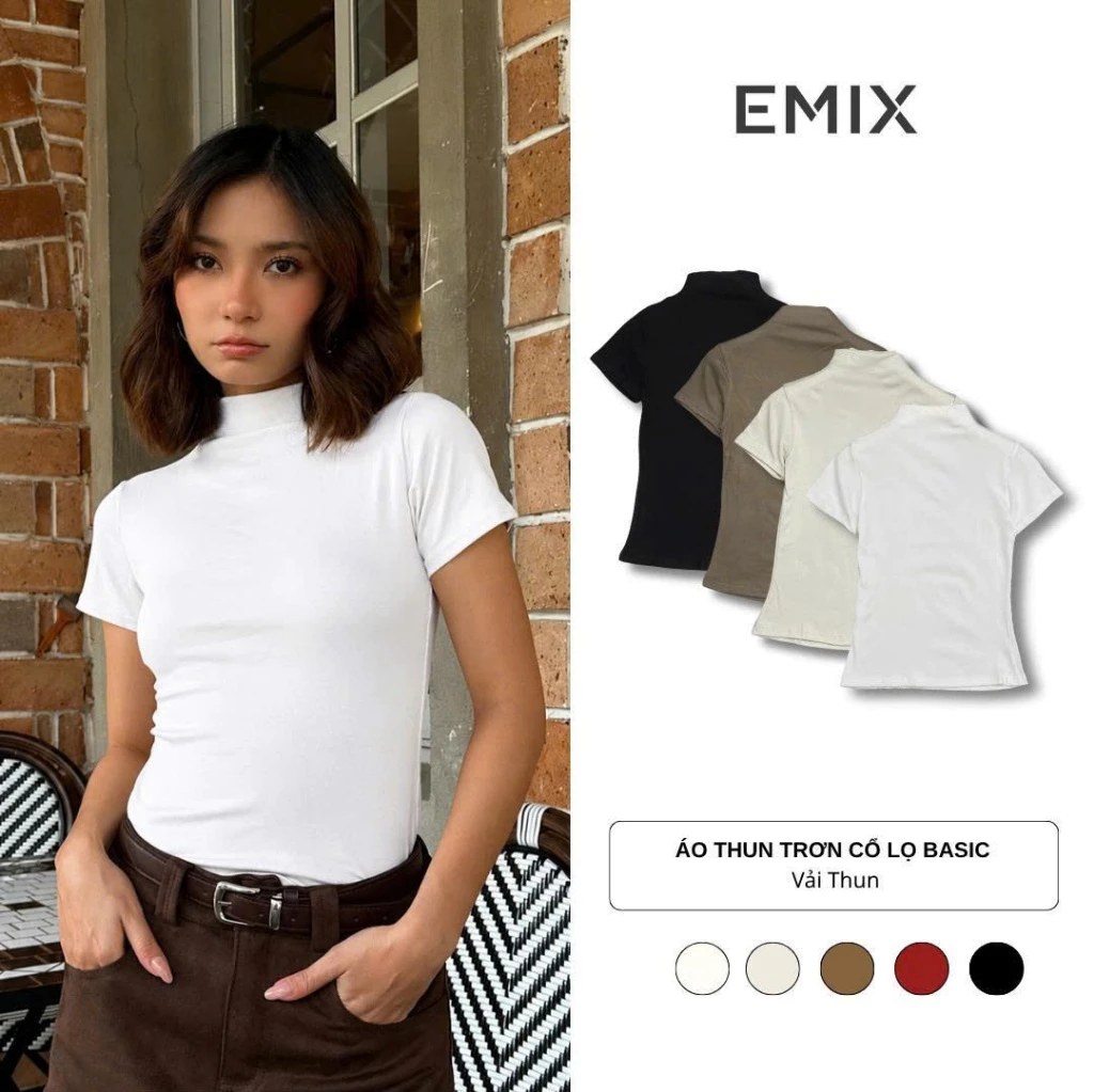 Áo thun nữ trơn tay vát cổ cao màu sắc basic -  retrostyle - Aocolo228_P0K10