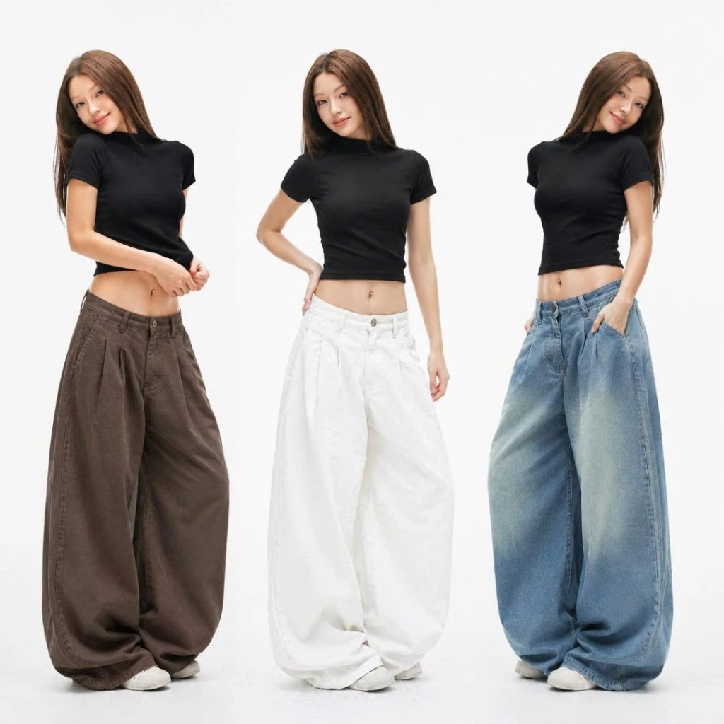 Quần Jeans Ống Cong Premium Retrostyle Form Rộng Unisex Màu Wash Retro Cá Tính Back To School