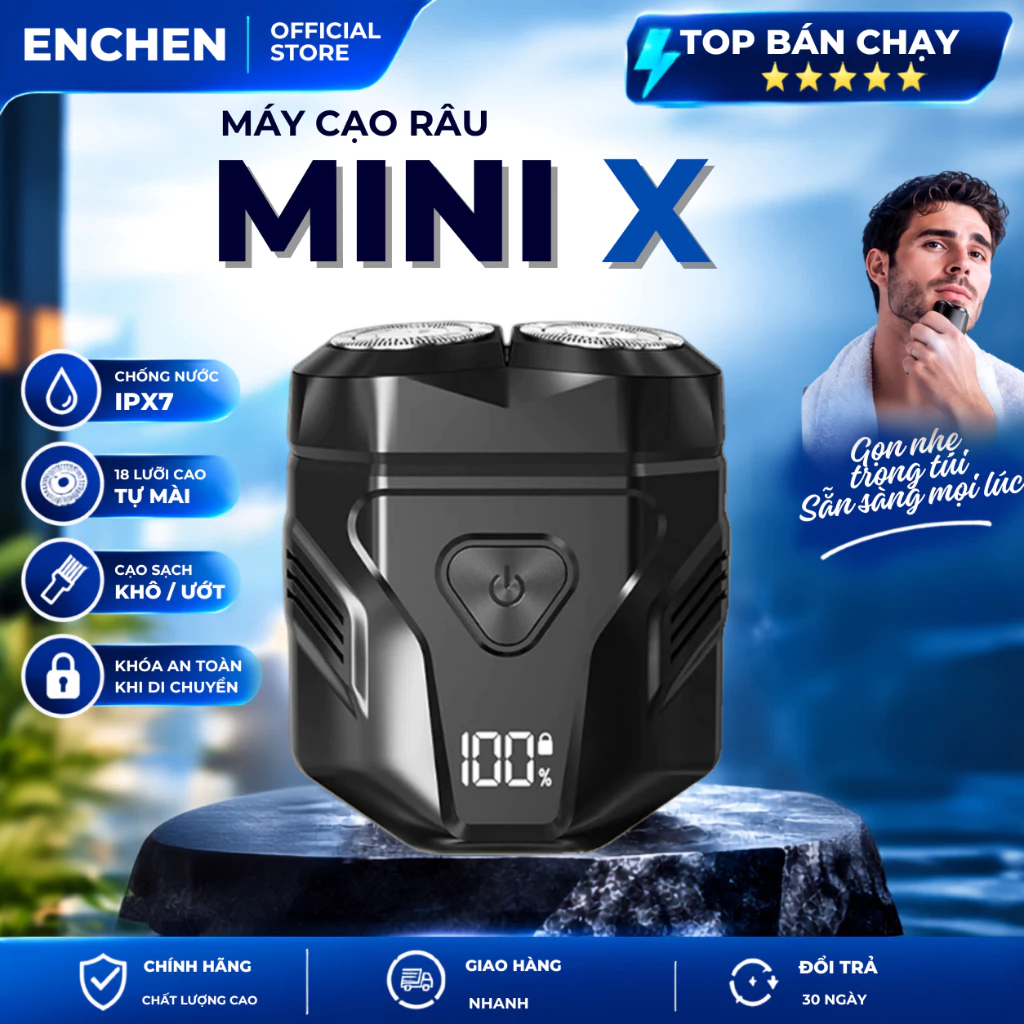 Máy cạo râu Nam Enchen Mini X - 2 đầu cạo nổi 2D linh hoạt,15 lưỡi dao tự mài, Chống nước toàn thân