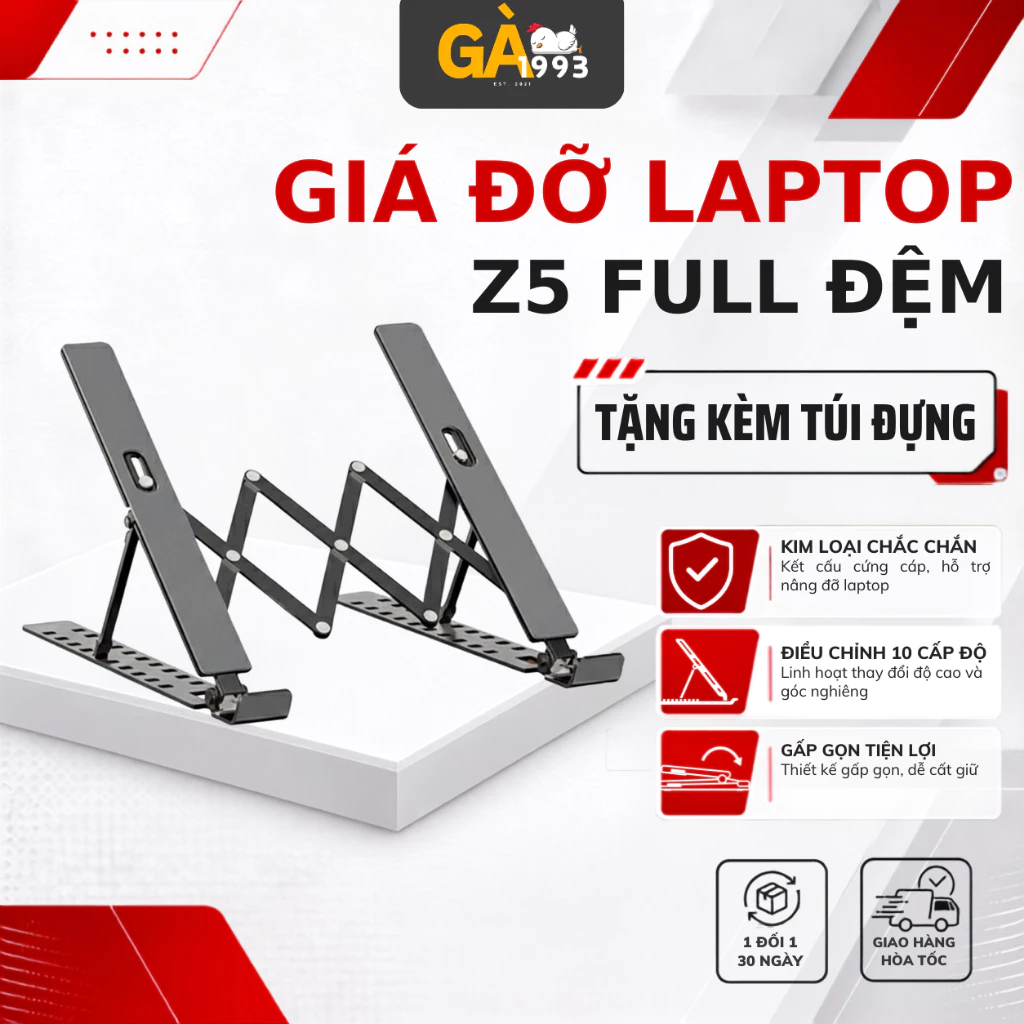 Giá đỡ laptop hợp kim nhôm S5 ,đế tản nhiệt ipad macbook có thể gấp gọn điều chỉnh 10 cấp độ - BCD