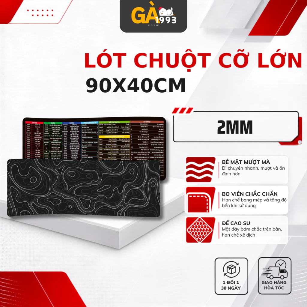 Lót chuột 90x40cm dày 2mm,bàn di chuột cỡ lớn họa tiết sắc nét mặt vải mịn