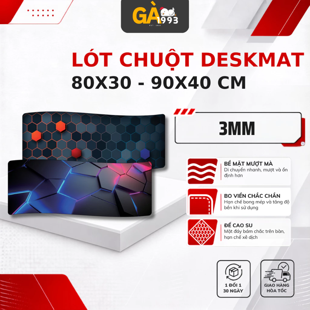 Lót Chuột Cỡ Lớn  Deskmats 80x30 – 90x40cm Mặt Mịn, Bo Viền, Chống Trượt