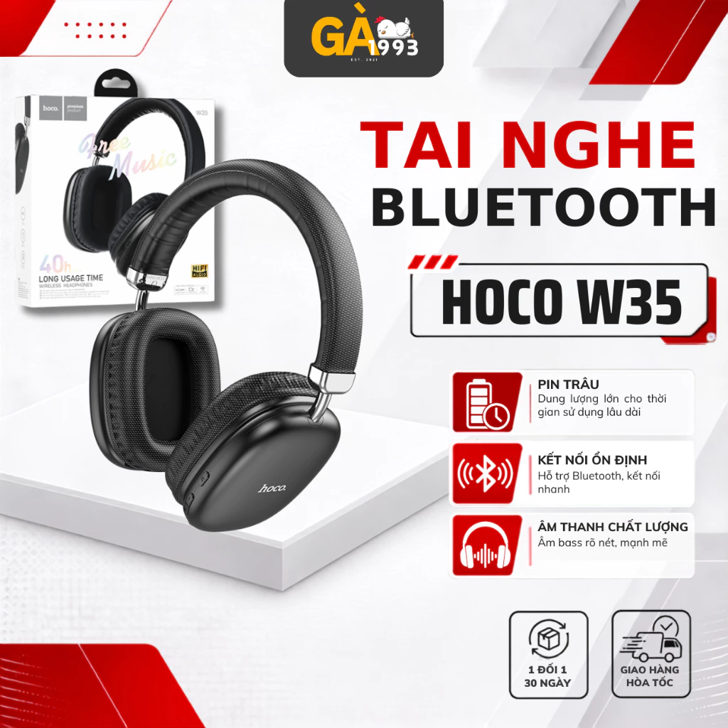 Tai Nghe Chụp Tai Hoco W35 Pin Siêu Trâu 40h, Bluetooth V5.3, Kiểu Dáng Sang Trọng - BABYCHICKENDECOR