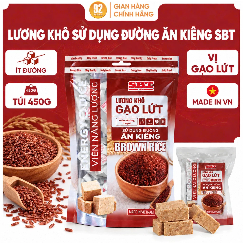 Lương Khô Gạo Lứt SBT 450g Đường Ăn Kiêng Không Chiên Rán Dầu Mỡ Ít Calo Cho Người GiảmCân TiểuĐường