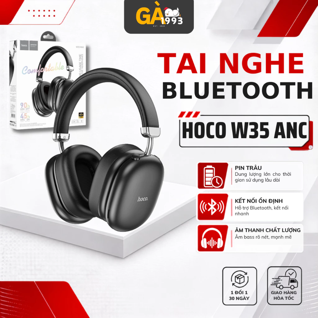 Tai nghe chụp bluetooth 5.4 W35 ANC phiên bản cao cấp chống ồn Hoco. chính hãng thời lượng pin lên đến 90h