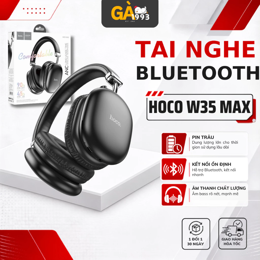 Tai nghe chụp tai W35 Max, Tai nghe bluetooth V5.3 pin 90H chính hãng, tích hợp micro, hỗ trợ thẻ nhớ.