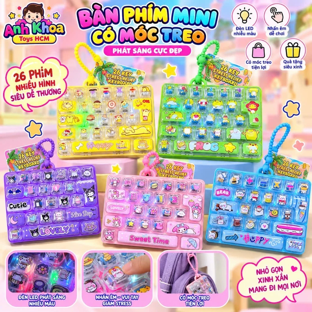 Đồ Chơi Giảm Căng Thắng Bàn Phím 26 Ô Phong Cách Hoạt Hình - Thiết Kế Tháo Rời Từng Nút - Móc Treo Trang Trí Dễ Thương