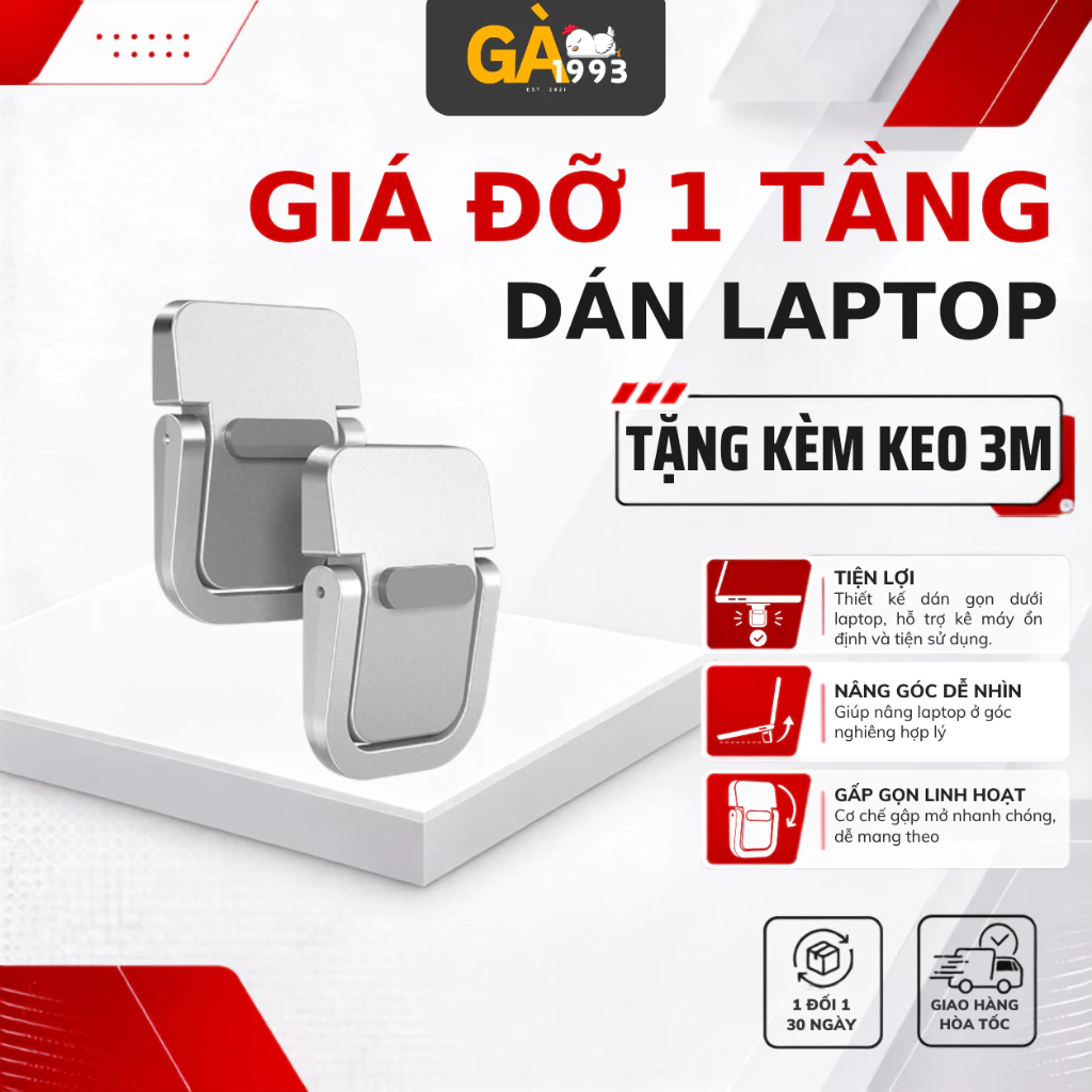 Giá Đỡ Laptop Dán Ẩn Gập Gọn – Tản Nhiệt, Chống Trượt, Cho Máy 11–17 Inch
