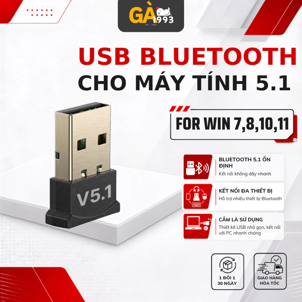 USB Bluetooth 5.1 dành cho PC - Bộ chuyển đổi Bluetooth USB nhỏ gọn tiện dụng - BCD