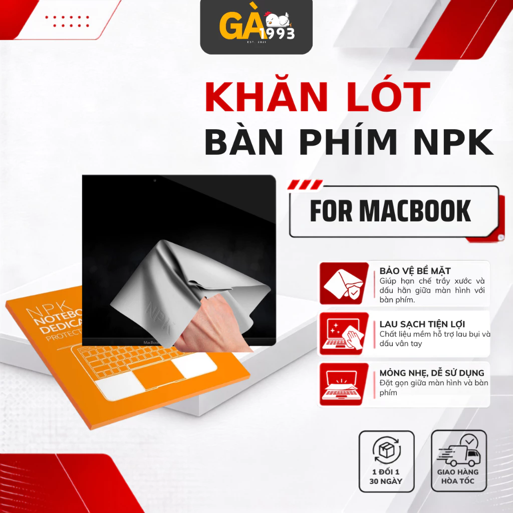 Miếng Lót Bảo Vệ Bàn Phím MacBook NPK Chất Liệu Microfibe Kích Thước 290x193mm Chống Bám Bụi