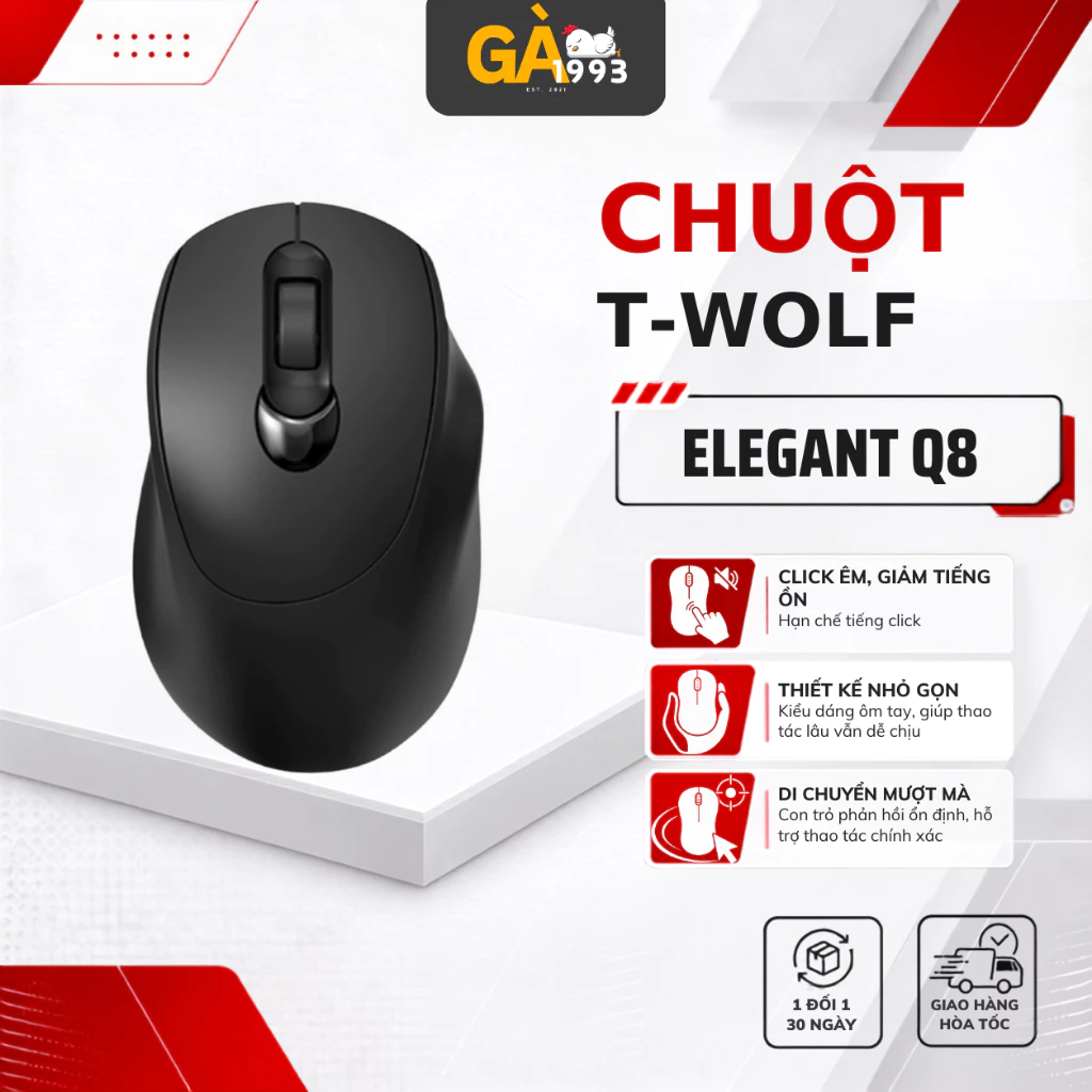 Chuột Không Dây T-WOLF Q8 Silent – Bluetooth + 2.4GHz, DPI 3200, Sạc Type-C, Siêu Êm