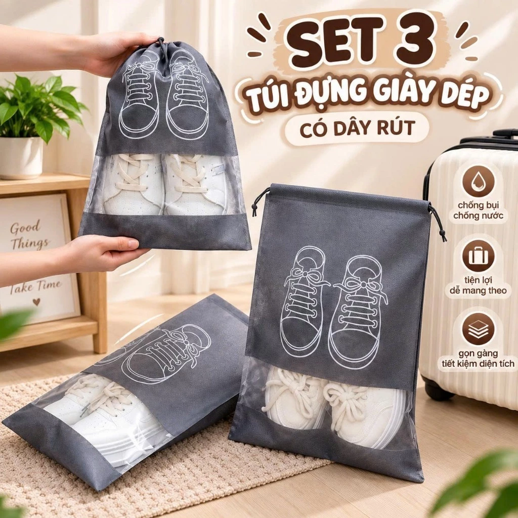 Set 3 túi Đựng Giày Dép Có Dây Rút Kích thước 44 x 32