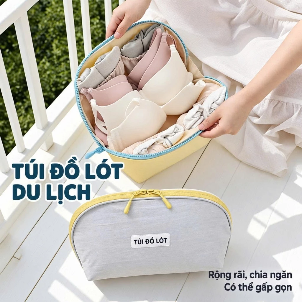 Túi đựng đồ lót du lịch 3in1  nhiều ngăn, mở rộng 180 độ, Chống Nước, gấp gọn tiện mang theo