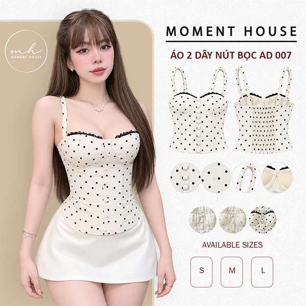 AD-007 – Áo 2 Dây Nữ Có Mút Có Gọng, Nút Bọc Phối Ren, Áo Hai Dây Ôm Dáng Xinh Xắn Mùa Hè – Size S M L