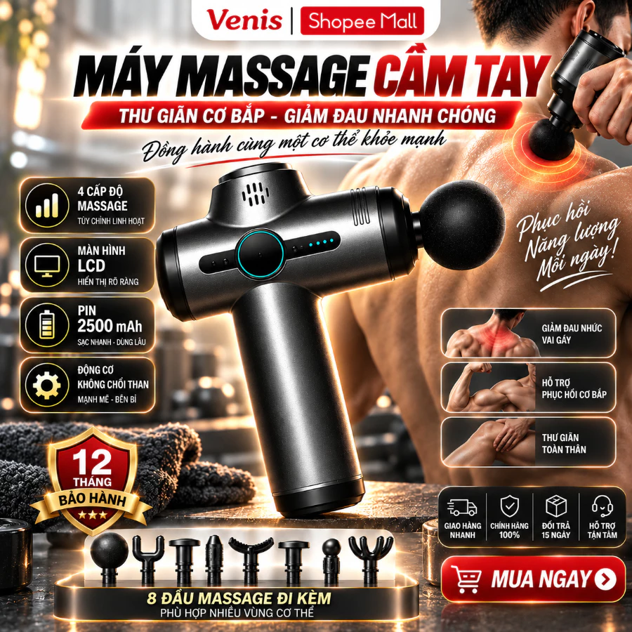 Máy Massage Cầm Tay 32 Chế Độ, 13800 Vòng/Phút, Pin 2500mAh – Thư Giãn Cơ Chuyên Sâu