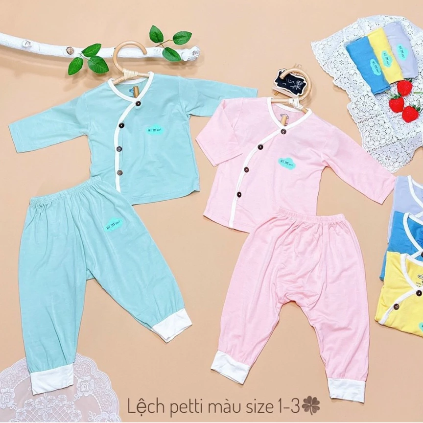 Bộ quần áo sơ sinh dài tay vải Bamboo petti tăm tre cao cấp cho bé trai bé gái sơ sinh 0-9 tháng BH39