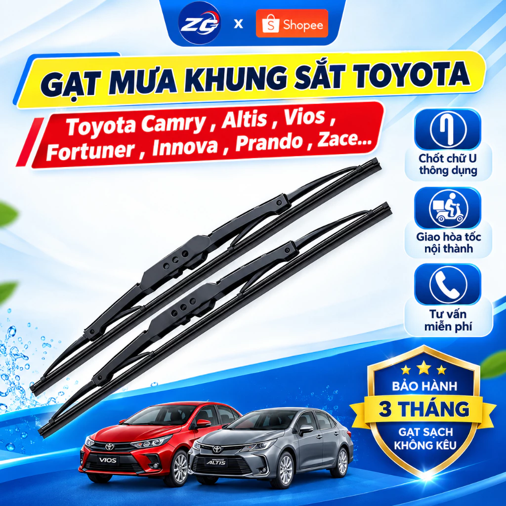 Gạt mưa ô tô Toyota Camry , Altis , Vios , Fortuner , Innova , Prando , Zace , gạt mưa oto xe hơi khung sắt lưỡi silicon