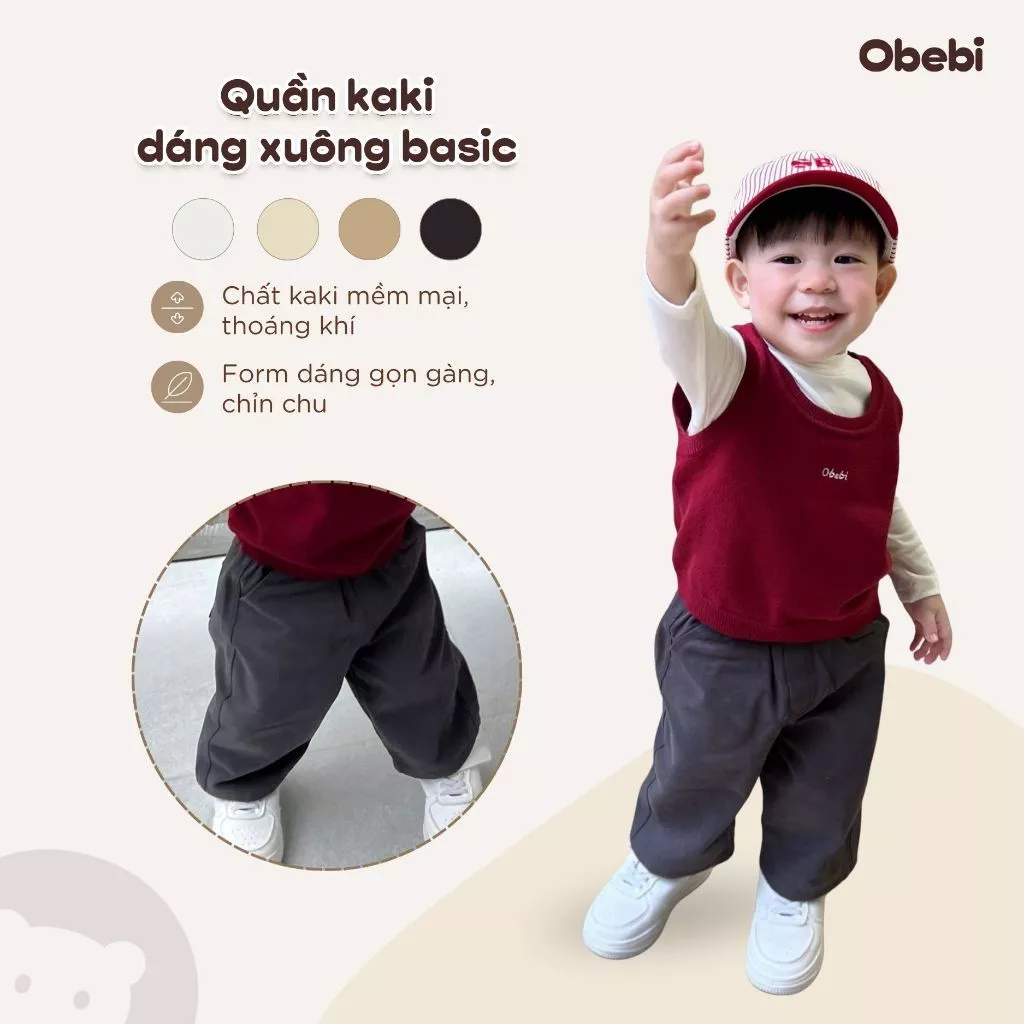 Quần Kaki Phong Cách Basic Thời Trang Obebi Năng Động Thoải Mái Cho Bé Trai Bé Gái Từ 8 - 22kg Q279