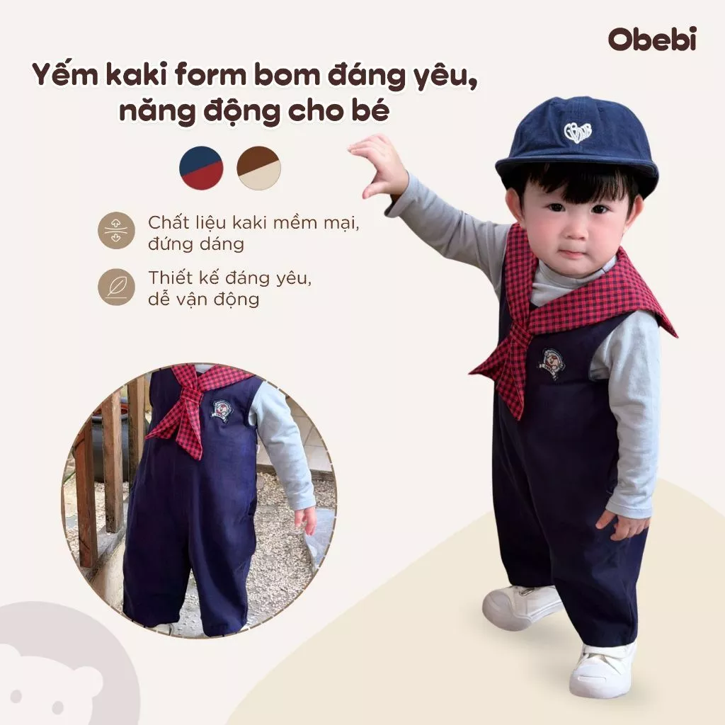 Quần Yếm Cổ Thủy Thủ Thời Trang Obebi Cho Bé Trai Bé Gái Từ 8 - 23kg Y137