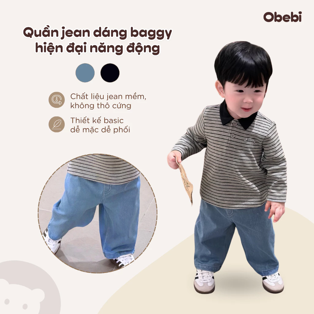 Quần Denim Mặc Đi Học Đi Chơi Trẻ Em Cho Bé Trai Bé Gái 9-23kg Obebi Q281