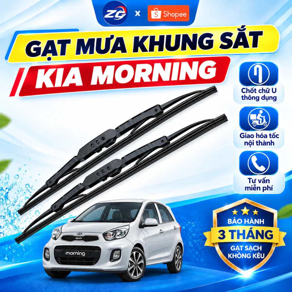 Cần gạt nước mưa xe Kia Morning khung xương sắt, chổi gạt mưa xe hơi , gạt kính xe oto 4,5,7 chỗ Gạt Mưa Khung Sắt Oto