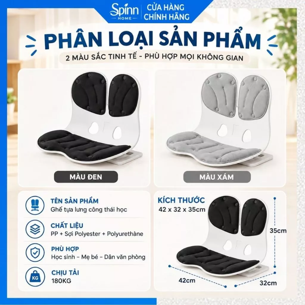Ghế bệt tựa lưng công thái học cho văn phòng, ghế hỗ trợ điều chỉnh tư thế ngồi chống gù lưng