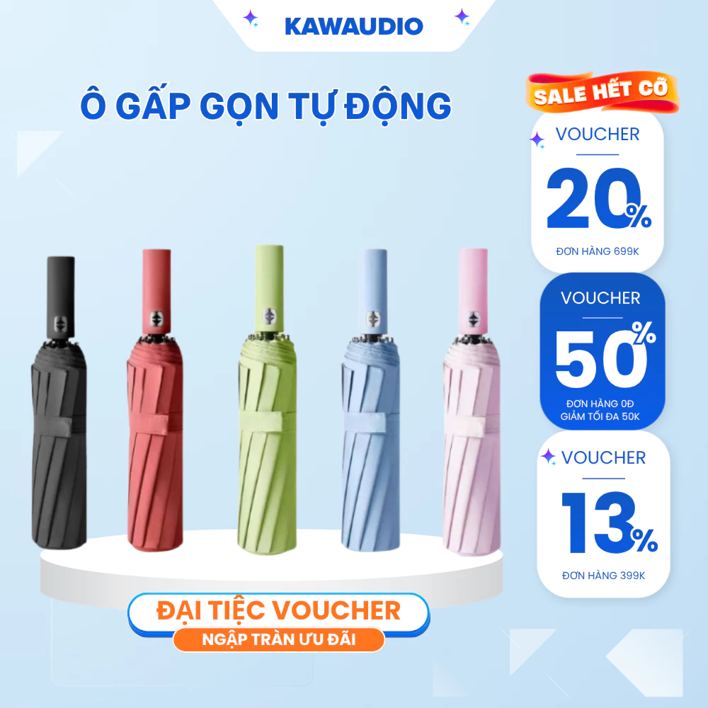 Ô Dù Gấp Gọn 12 Nan Kép KAW Siêu Chắc, Che Nắng Che Mưa, Mở Nhanh, Đóng/Mở Tự Động