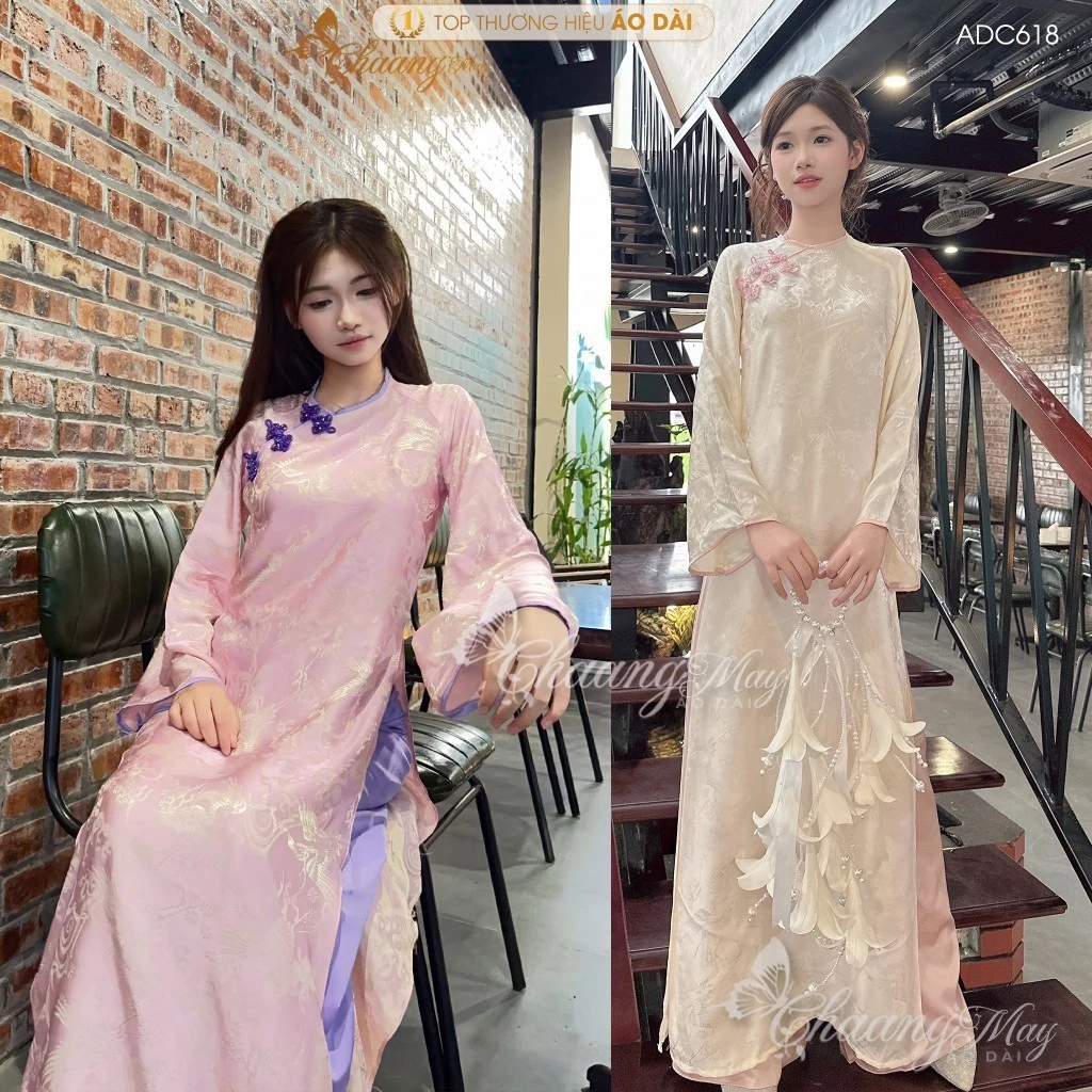 Áo dài Tết cách tân nữ tằm phượng dáng suông xưa may sẵn xuông bầu dự tiệc cưới lễ  đẹp ADC618