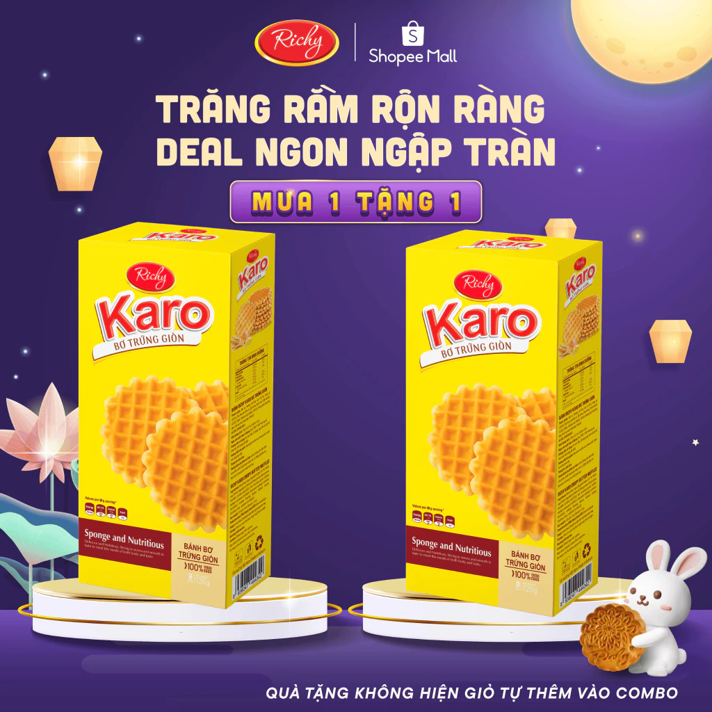 [MUA 1 TẶNG 1, MUA 2 TẶNG 2..] Date t12/2026 Karo bơ trứng giòn 120g, bánh kẹo Richy